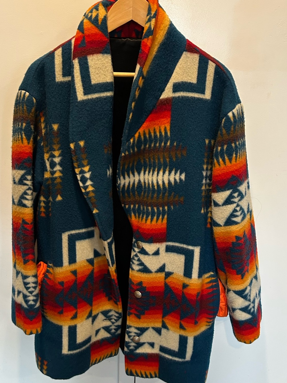 Pendleton Teal Multi-Color Shawl Collar Wool Pea Coat (vintage)